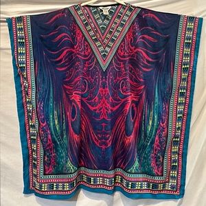 NWOT - Winlar Mid-Length V-Neck Kaftan - Peacock Feathers Design - OS